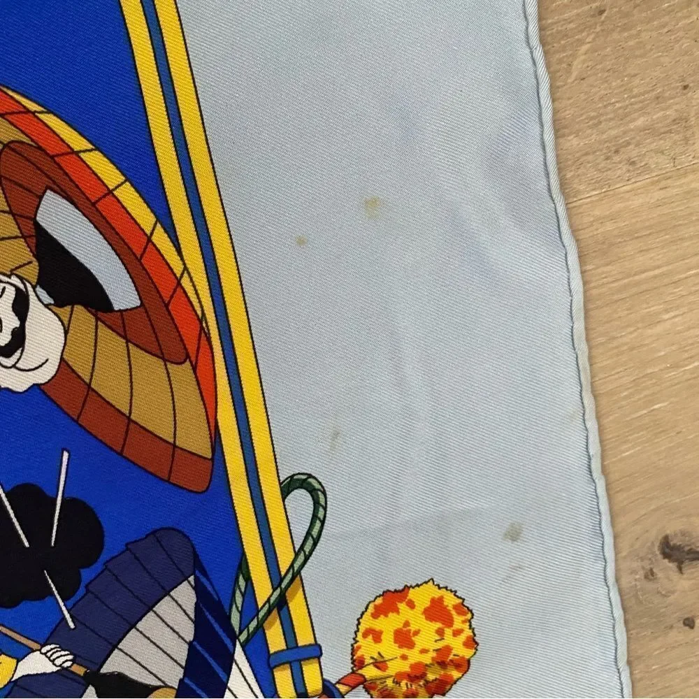 Hermes Blue Silk Square Scarf Ombrelles et Parapluies Umbrellas France 1998